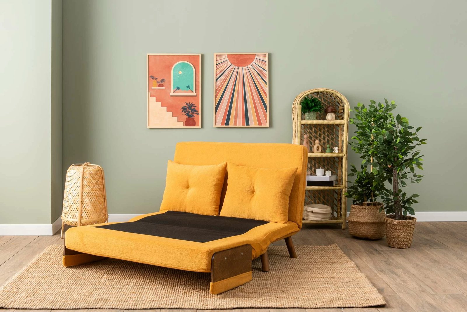 Divan-krevat dy vendësh, Cosmo, ngjyrë mustard, Atelier del Sofa