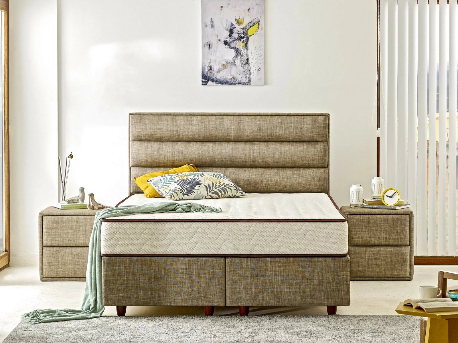 Dyshek luksoz memory foam Visco Exclusive, Skye Decor, 200x200 cm, i butë, ngjyrë e bardhë dhe kafe