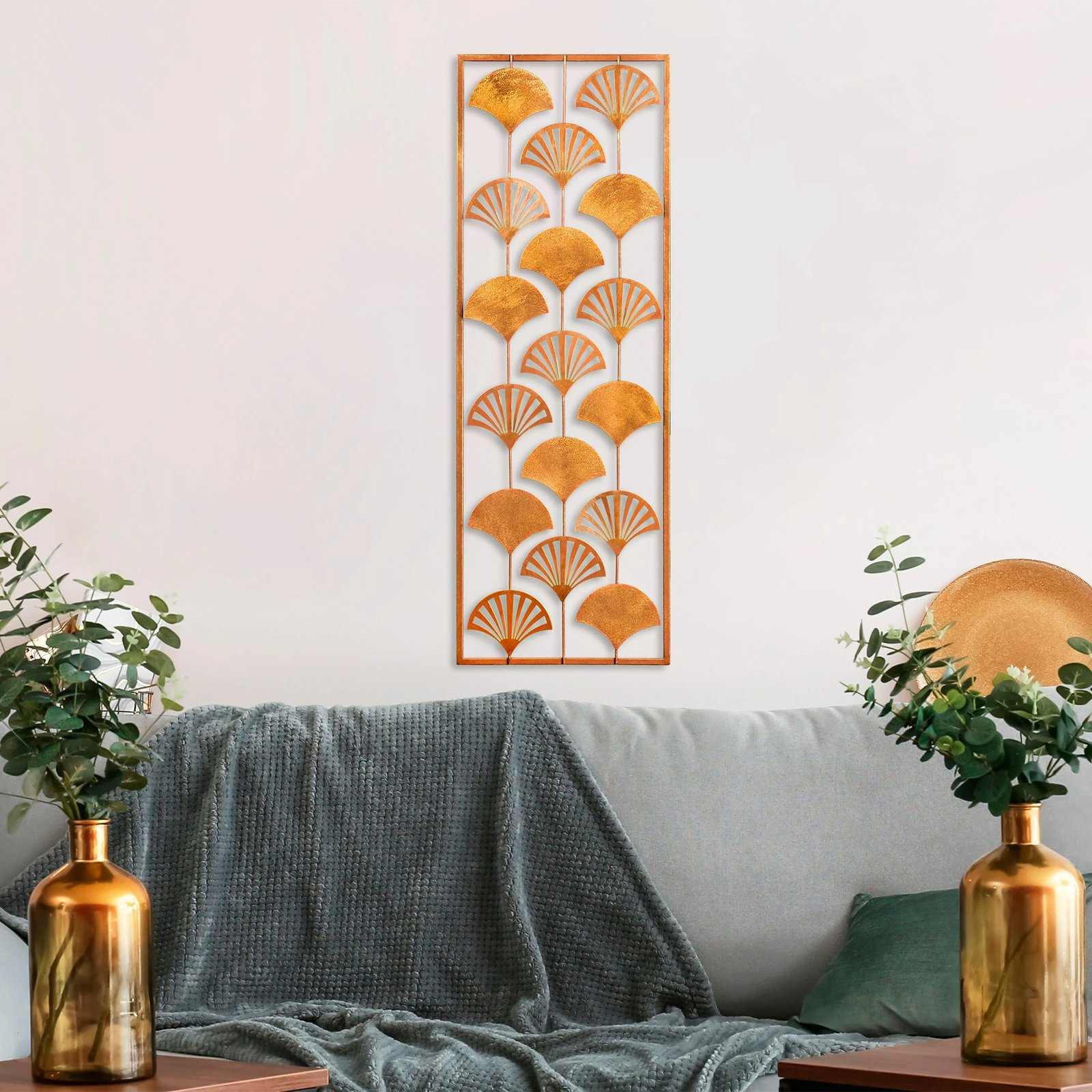 Aksesor dekorativ metalik për mur, Wallity, formë ventilatori, shumëngjyrësh, 32x90cm