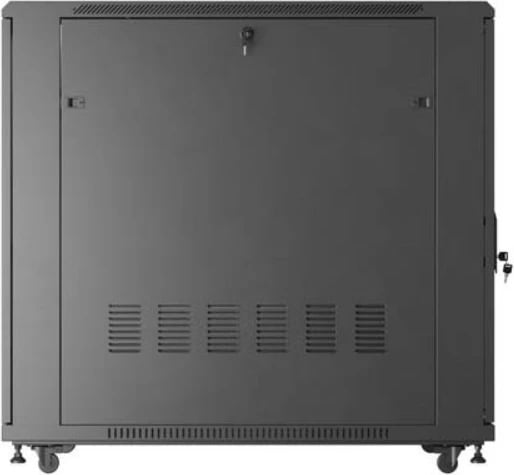 Kabinet rack dysheme 19", Lanberg FF01-6222-12B, 22U, 600x1200 mm, derë xhami, ngarkesë 800 kg, IP20, Flat Pack, e zezë