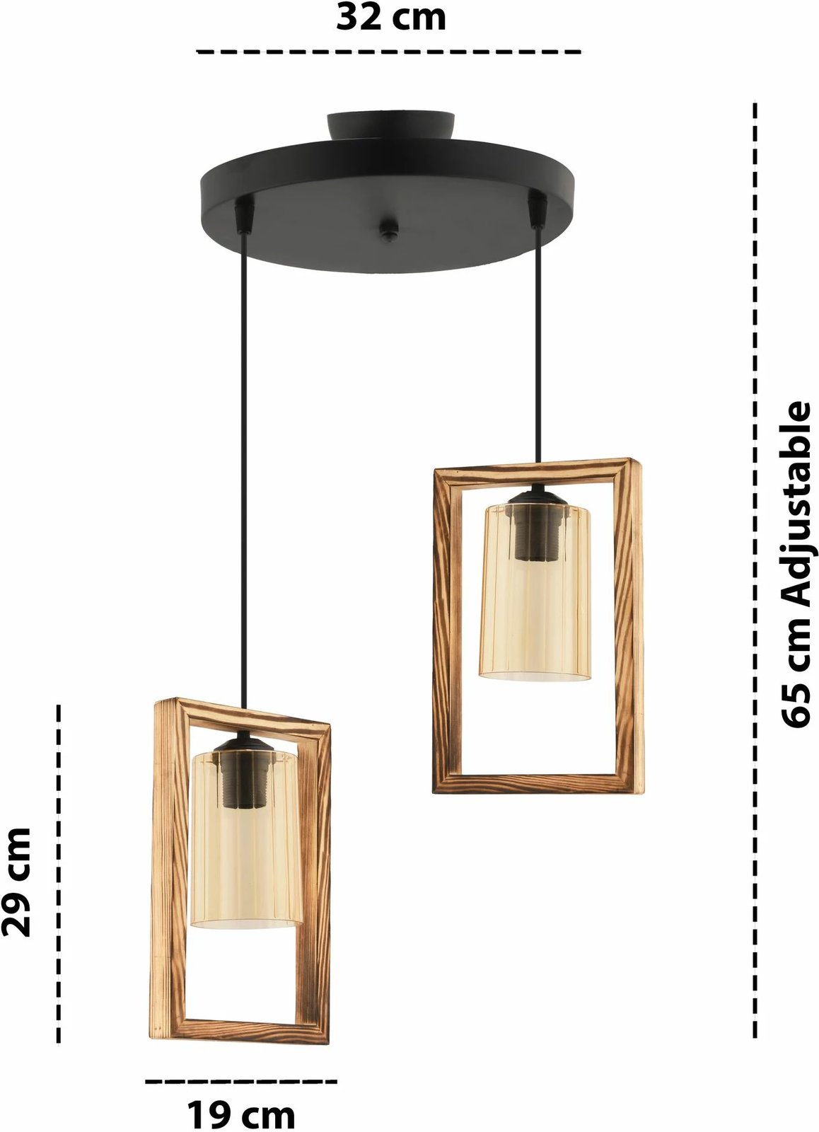 Llambë tavani Opviq, dy koka, xham, formë drejtkëndëshe, natyrale/zezë