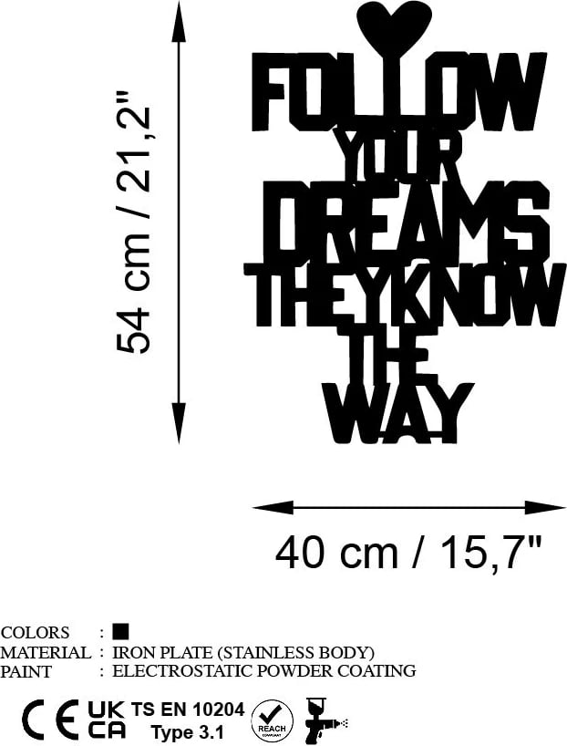 Aksesor dekorativ metalik për mur, Wallity, Dreams Way, ngjyrë e zezë, 40x54cm