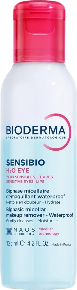 Ujë micelar dy-fazor për heqje grimi sy & buzë Bioderma Sensibio H2O Eye për femra, 125ml