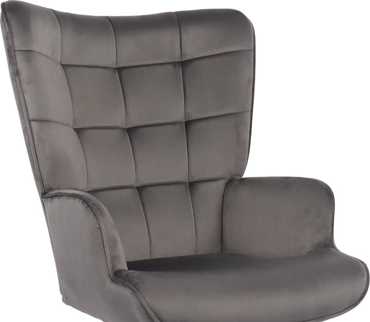 Karrige rrotulluese Lobima, kadife gri e errët, bazë e zezë, 71x68x104cm