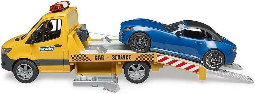 Kamion tërheqës lodër BRUDER Mercedes Sprinter me drita dhe zë, 1:16, verdhë/blu