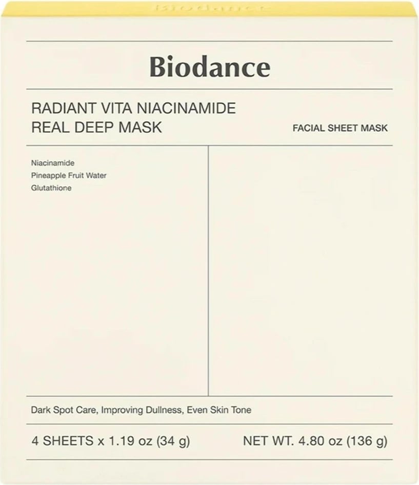 Maskë fytyre Biodance Radiant Vita Niacinamide Real Deep Mask Brightening Sheet Mask 4 copë