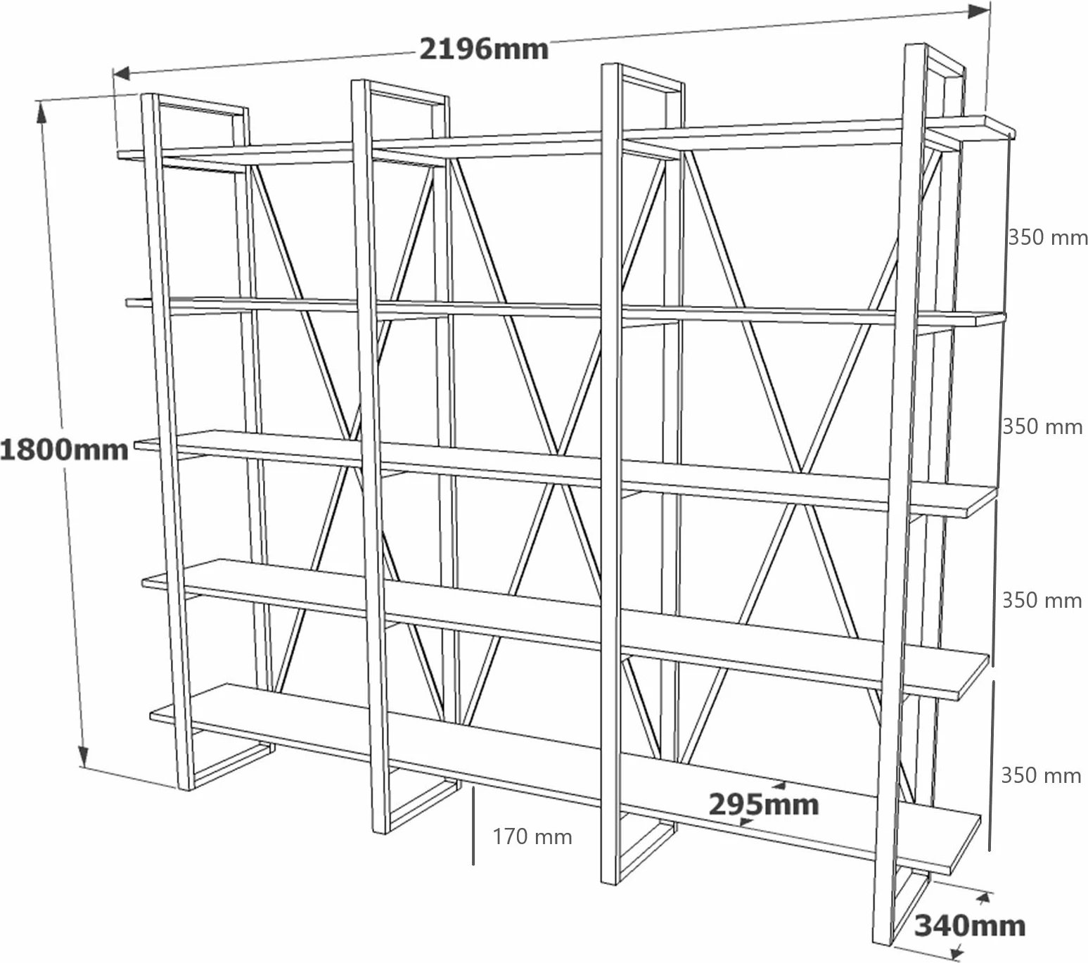 Raft librash Hanah Home, Ml4-A, ngjyrë Atlantic Pine, 219.6x180x34 cm