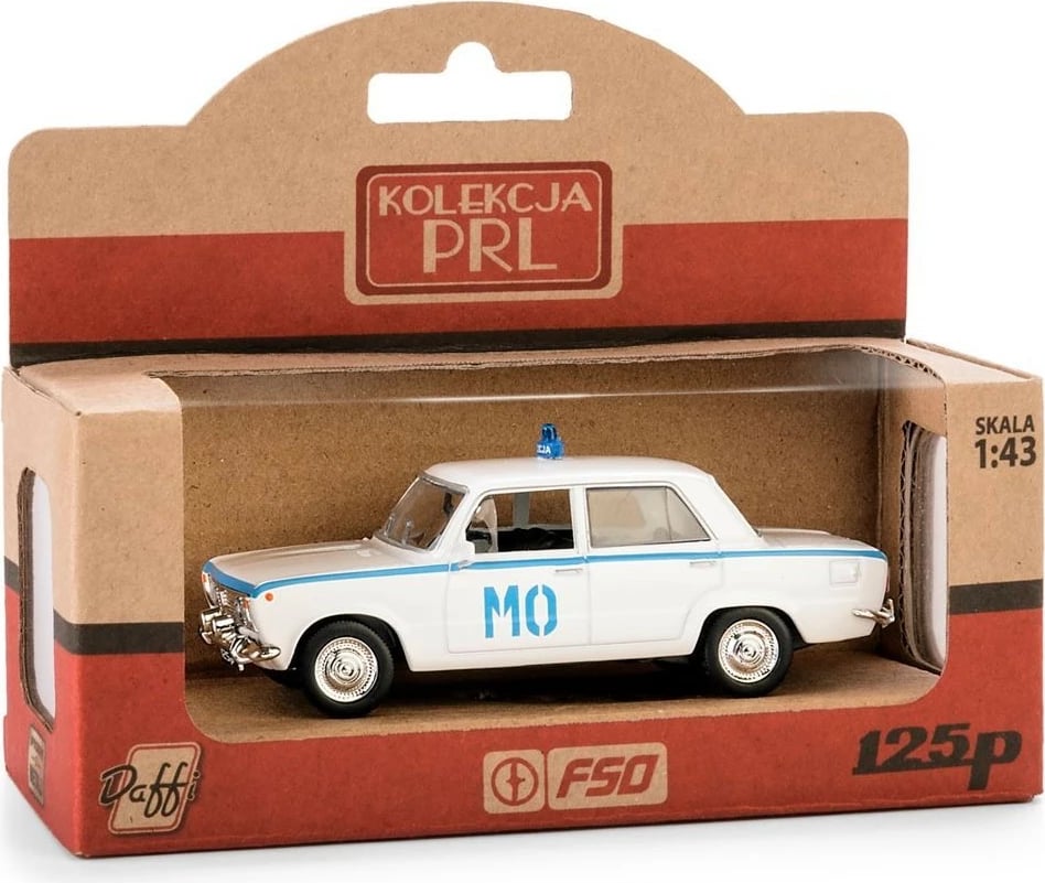 Model makine Daffi Fiat 125p MO, 1:43, metal/plastik, bardhë/blu
