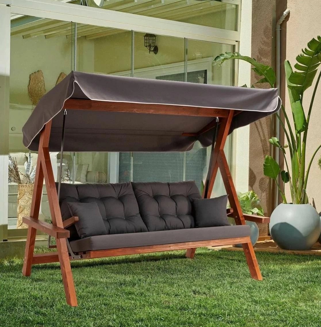 Karrige lëkundëse treshe për kopsht, ngjyrë antracit, Skye Decor Lyon 2400