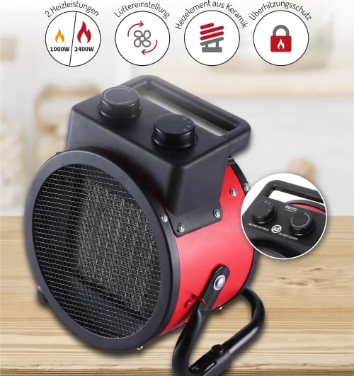 Ngrohës me ventilator qeramik, Camry CR 7743, 2400W, 2 nivele 1000/2400W, termostat, kënd fryrjeje vertikale 90°, i kuq