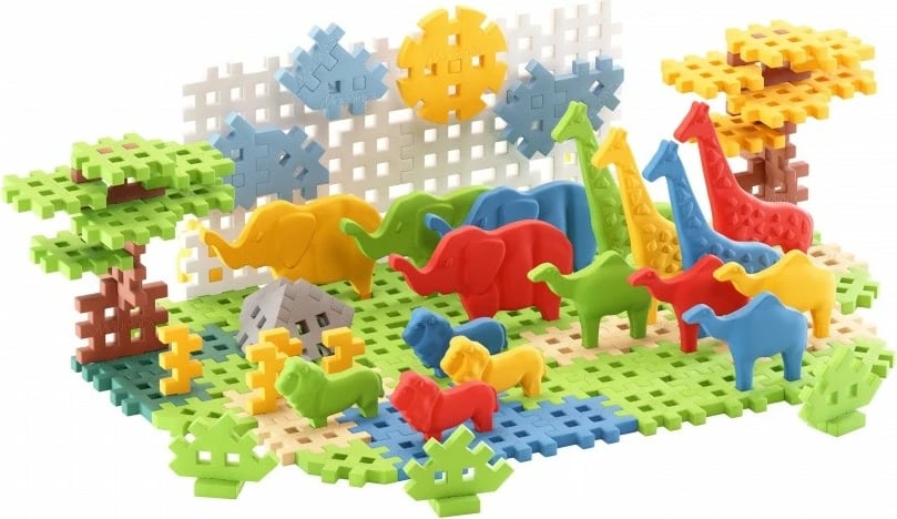 Set lodrash ndërtimi Marioinex Mini Waffle Safari Animals, 100 pjesë