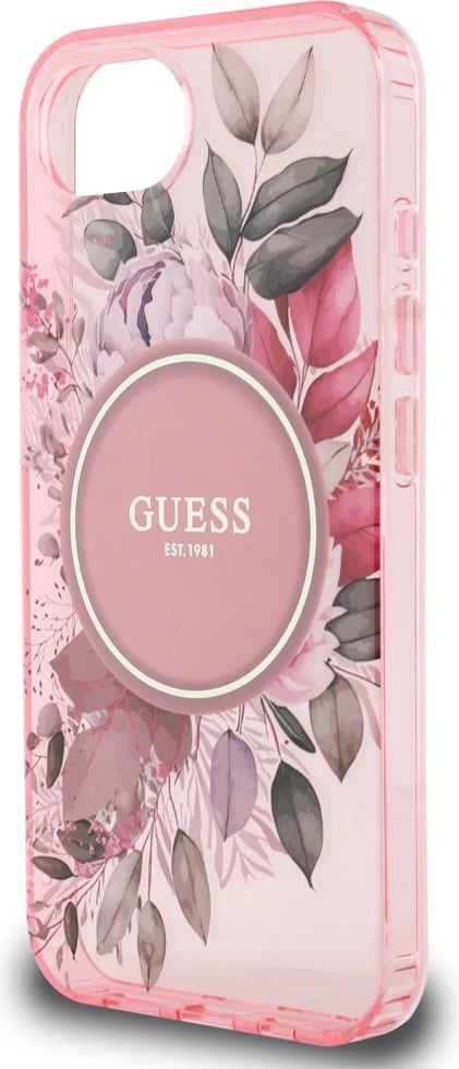Mbështjellës Guess IML Flowers MagSafe për iPhone 16e, Rozë Mbështjellës Guess IML Flowers MagSafe për iPhone 16e, Rozë
