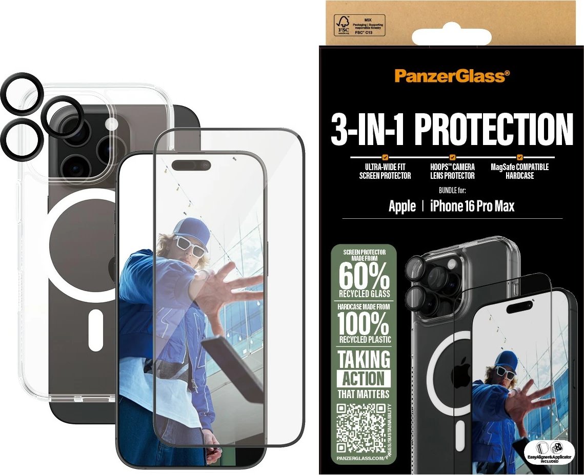 Mbështjellës PanzerGlass për iPhone 16 Pro Max, 3-në-1, transparent