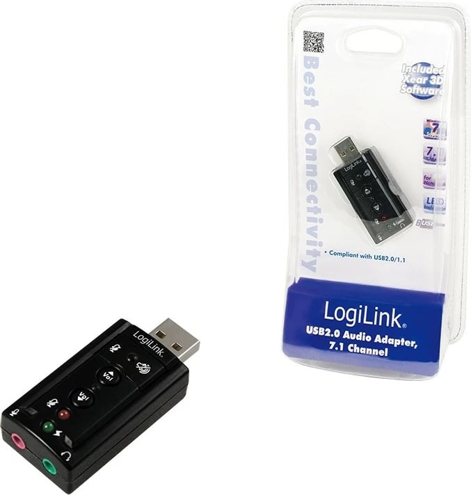Kartë zëri USB LogiLink 7.1 kanale, me LED, për Windows, e zezë