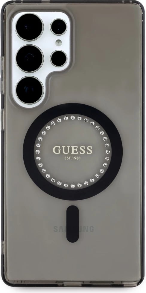 Mbështjellës Guess për Samsung Galaxy S25 Ultra, MagSafe, i zi, me rhinestones
