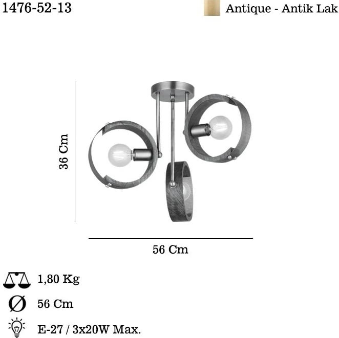 Llambë tavani Opviq, Manya - 52-13, metal dhe dru, ngjyrë antike