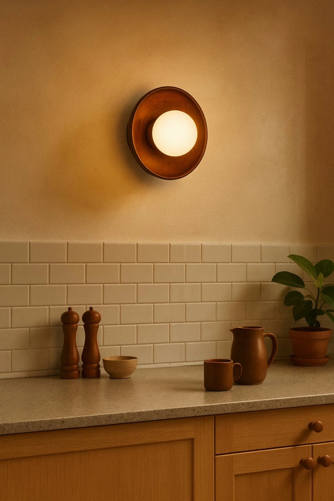 Llambë muri Opviq, dru arre, Hand-S, ngjyrë arre-bardhë