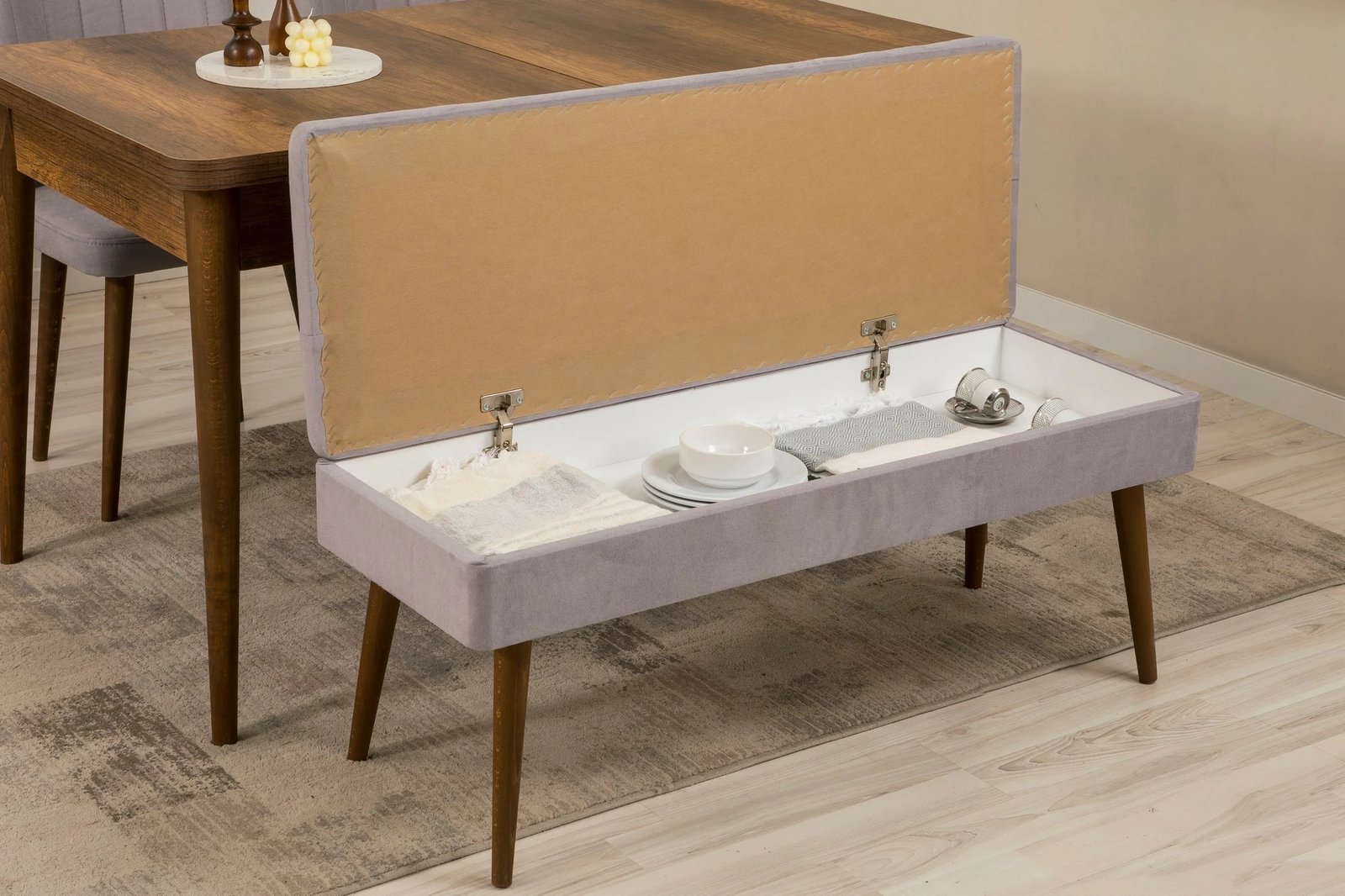 Set tavolinë me karrige dhe konsol, zgjatues, 7 pjesë, Skye Decor, Vina 03 0701, ngjyrë arre, gri