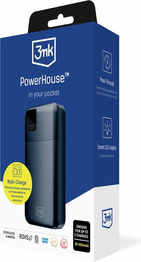 Powerbank 3mk PowerHouse 20,000mAh, 3 porta, Blu