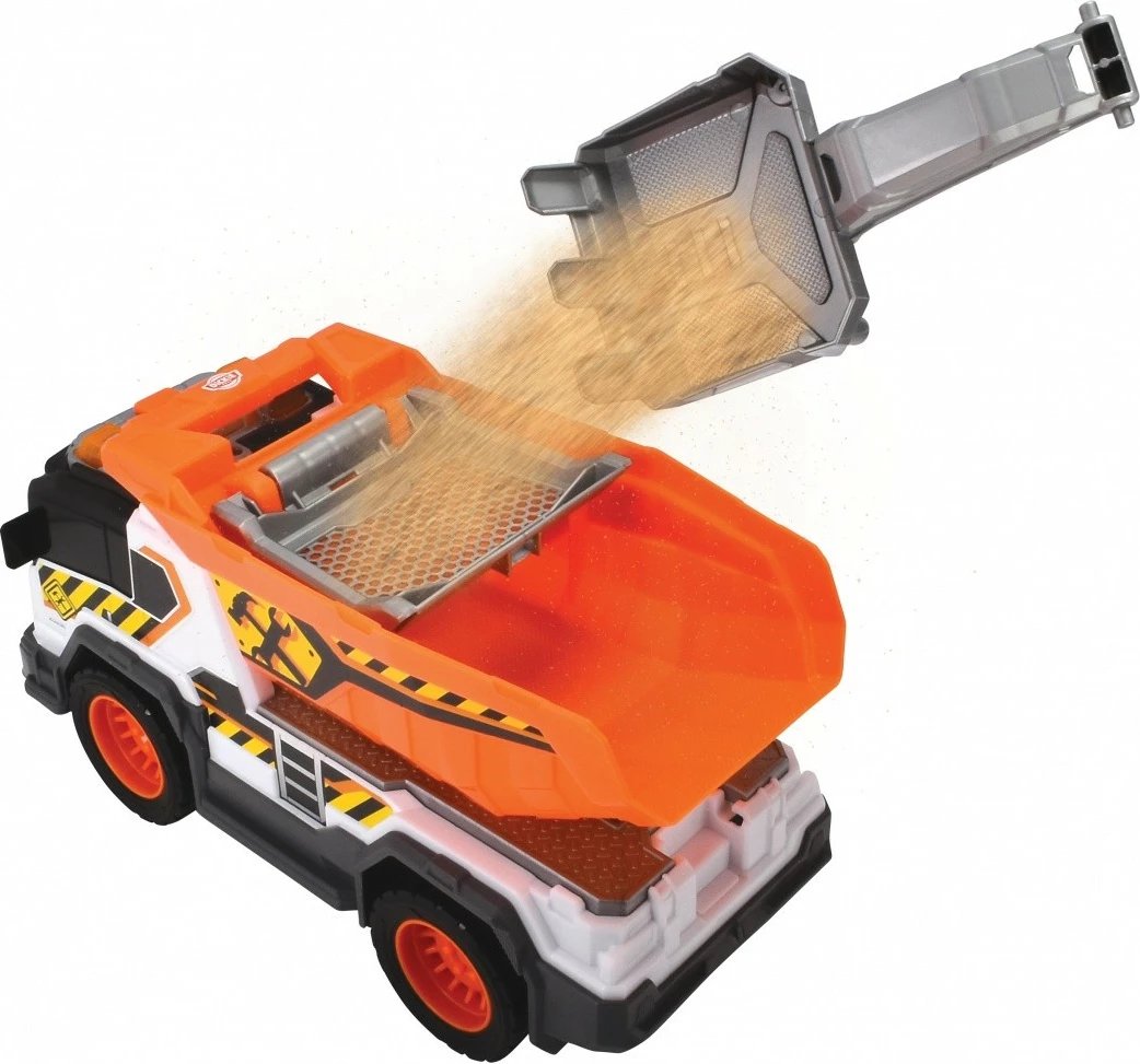 Kamion lodër Dickie A.S. Dump Truck 30 cm, me dritë e zë, portokalli/zi/gri/bardhë Kamion lodër Dickie A.S. Dump Truck 30 cm, me dritë e zë, portokalli/zi/gri/bardhë