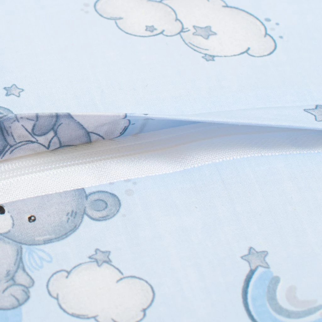 Jastëk ndenjëse për karrige fëmijësh, New Baby BASIC Bear, 32x32x8 cm, pambuk me zinxhir, shkumë poliuretani, me rripa, blu