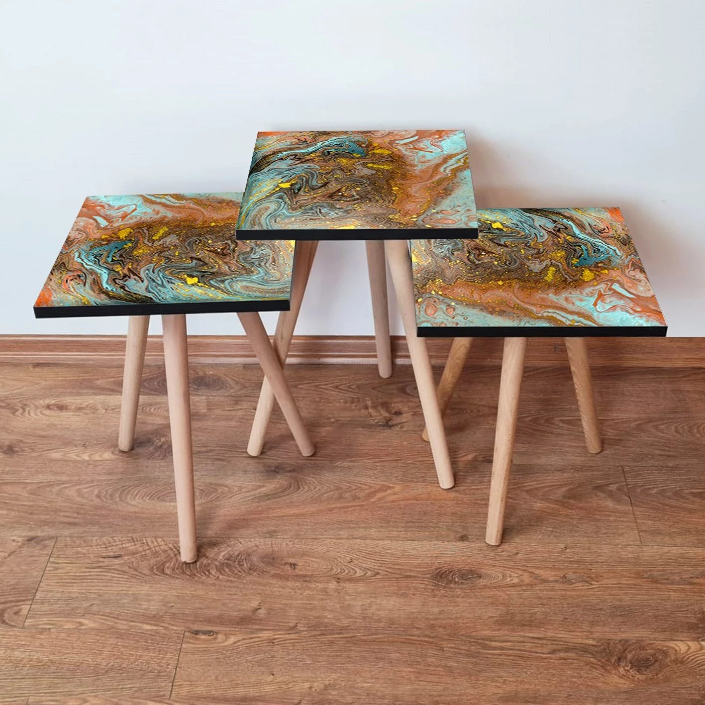 Set tavolinash të ndërlidhura, shumëngjyrëshe, Skye Decor, 3Shp280, 3 copë