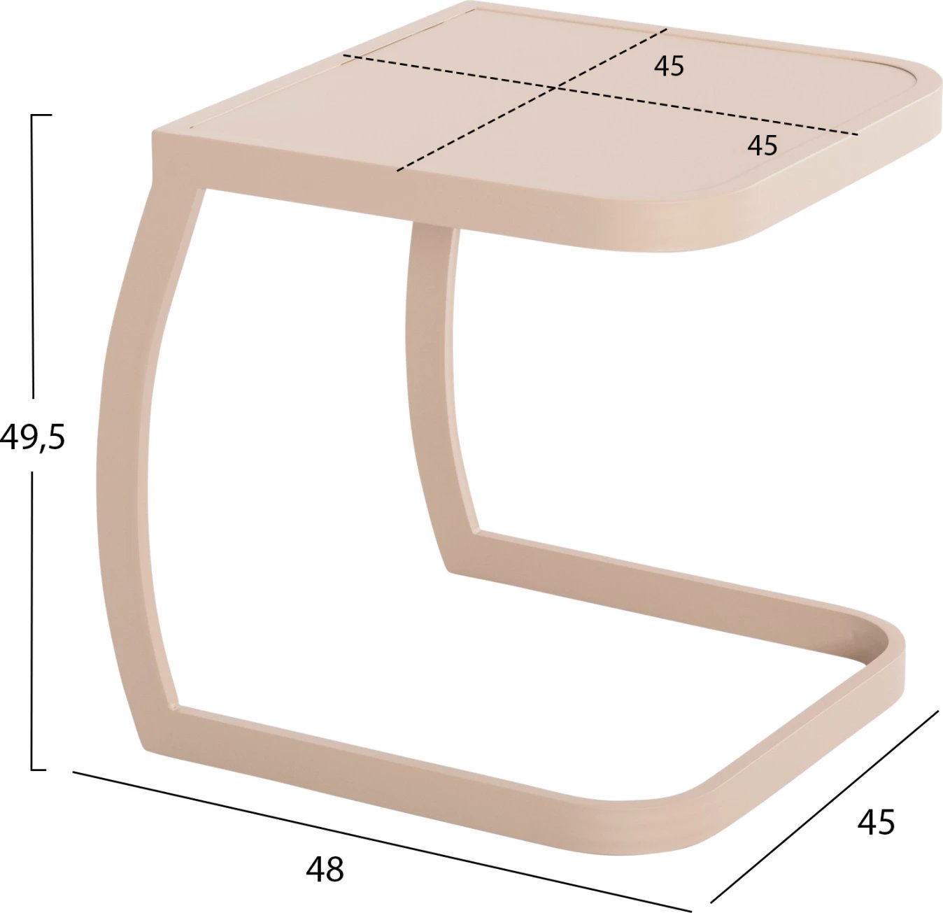 Tavolinë anësore për shezlong, alumin, ngjyrë shampanjë, RICKON FH6324.04, 45x48x49.5cm