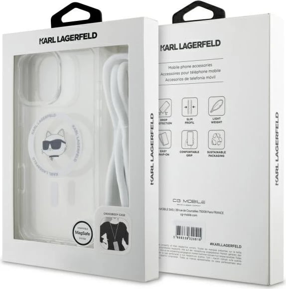 Mbështjellës Karl Lagerfeld IML Choupette Head & Cord MagSafe për iPhone 16 Pro Max, Transparent