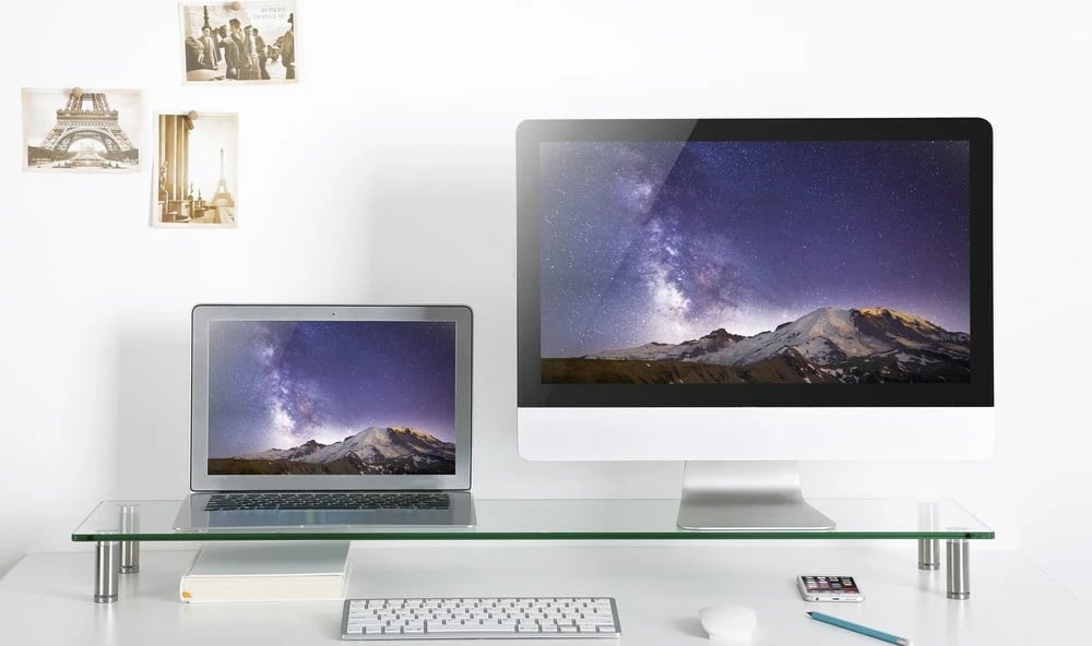 Mbajtëse monitori Gembird MS-TABLE-GL-01, xham, e madhe, e zezë