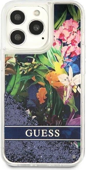 Mbështjellës Guess GUHCP13LLFLSB për iPhone 13/13 Pro 6.1", Flower Liquid Glitter, Blu Mbështjellës Guess GUHCP13LLFLSB për iPhone 13/13 Pro 6.1", Flower Liquid Glitter, Blu
