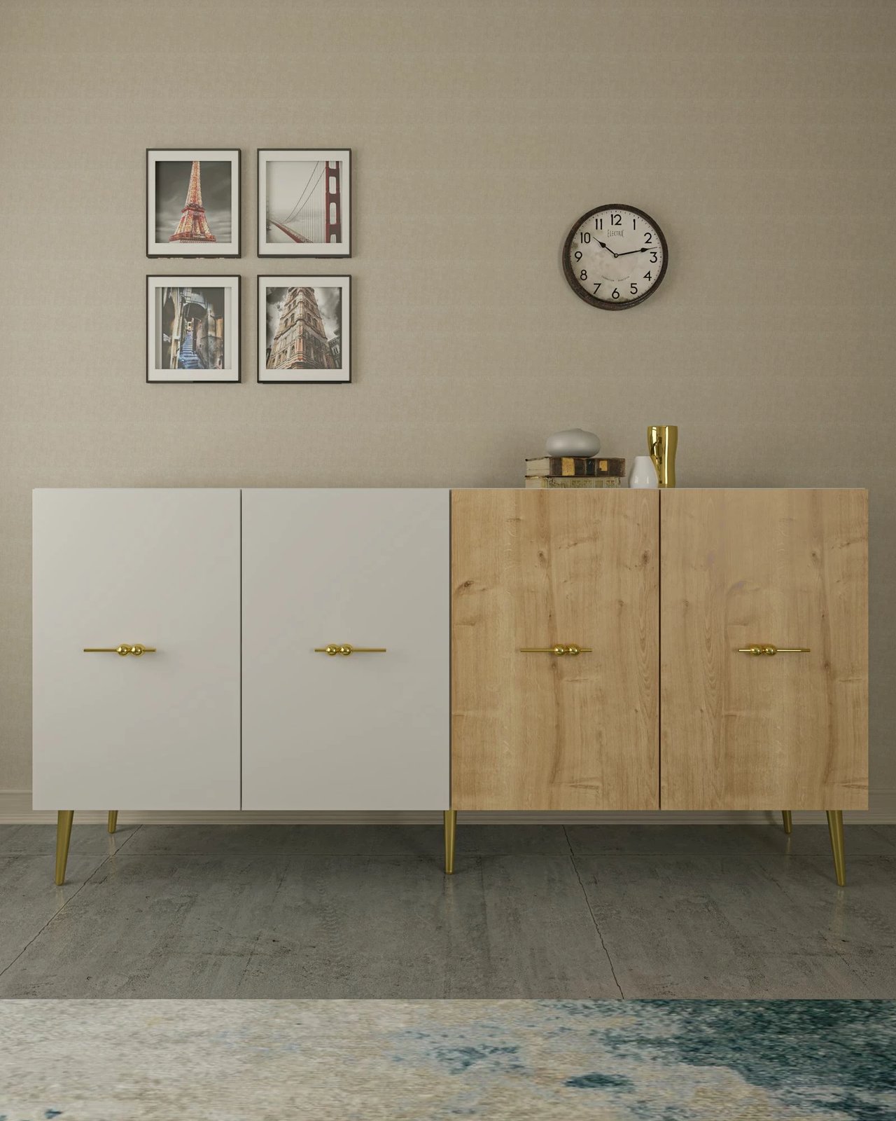 Konsol Skye Decor, Loop KB150, e bardhë, lisi sapphire