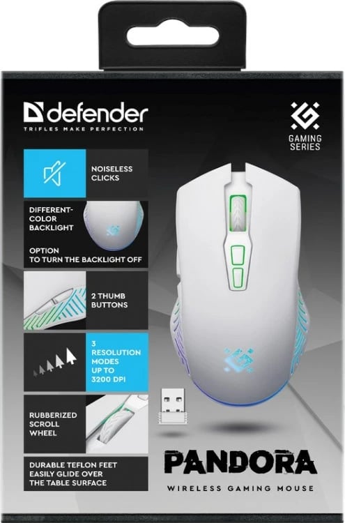 Maus wireless Defender Pandora RF, 3200 DPI, 6 butona, i bardhë