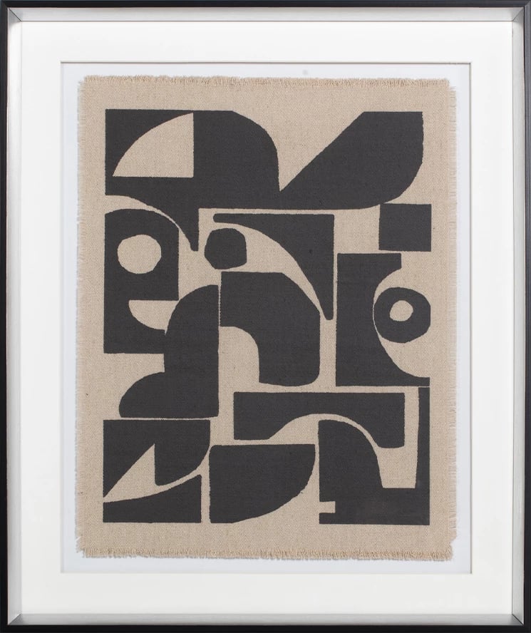 Pikturë dekorative abstrakte, xham, kornizë druri e zezë, 50x60x4cm