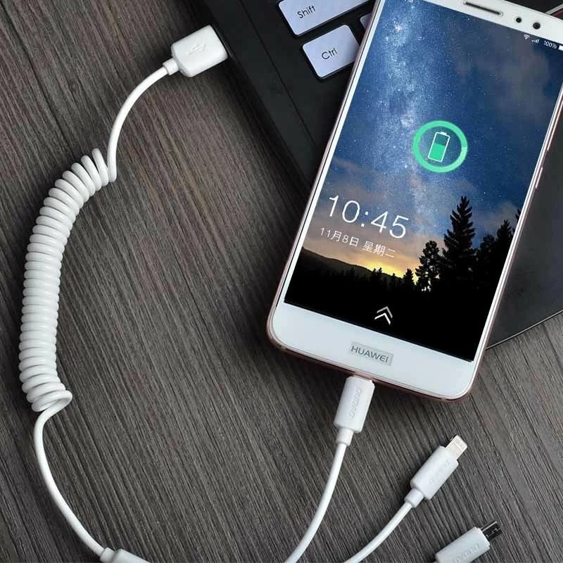Karikues veture Dudao R7 me 2x USB, kabllo 3-në-1, 2.4A, Bardhë