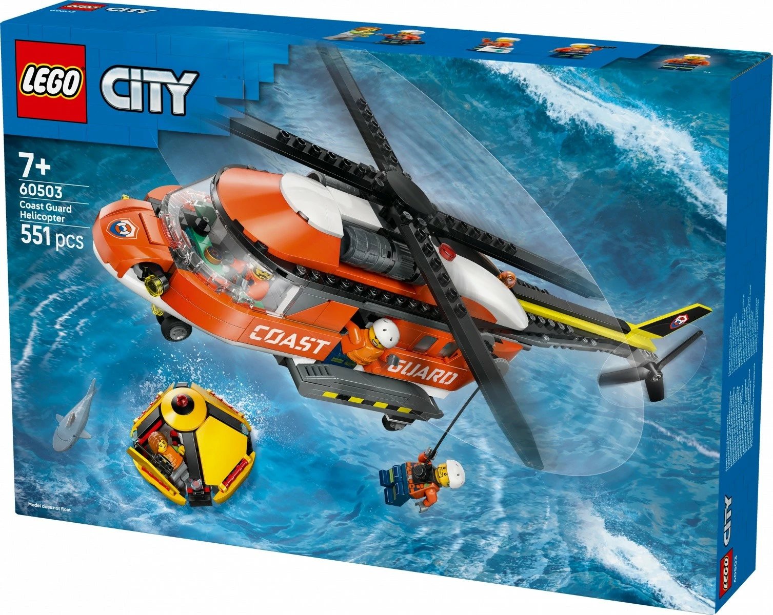 Set ndërtimi LEGO City 60503 helikopter i rojës bregdetare, 551 pjesë, 7+, portokalli