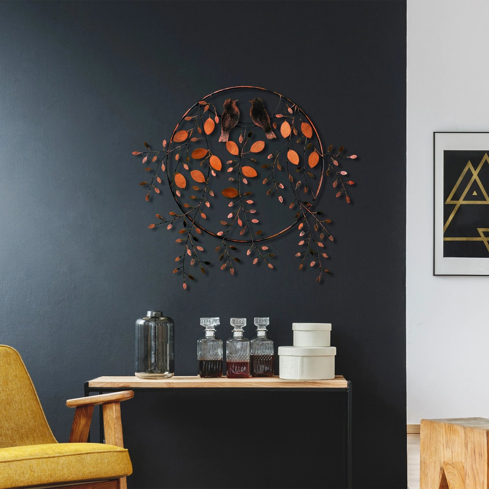 Aksesor dekorativ metalik për mur, Love of Birds 3, shumëngjyrësh, 75x86cm