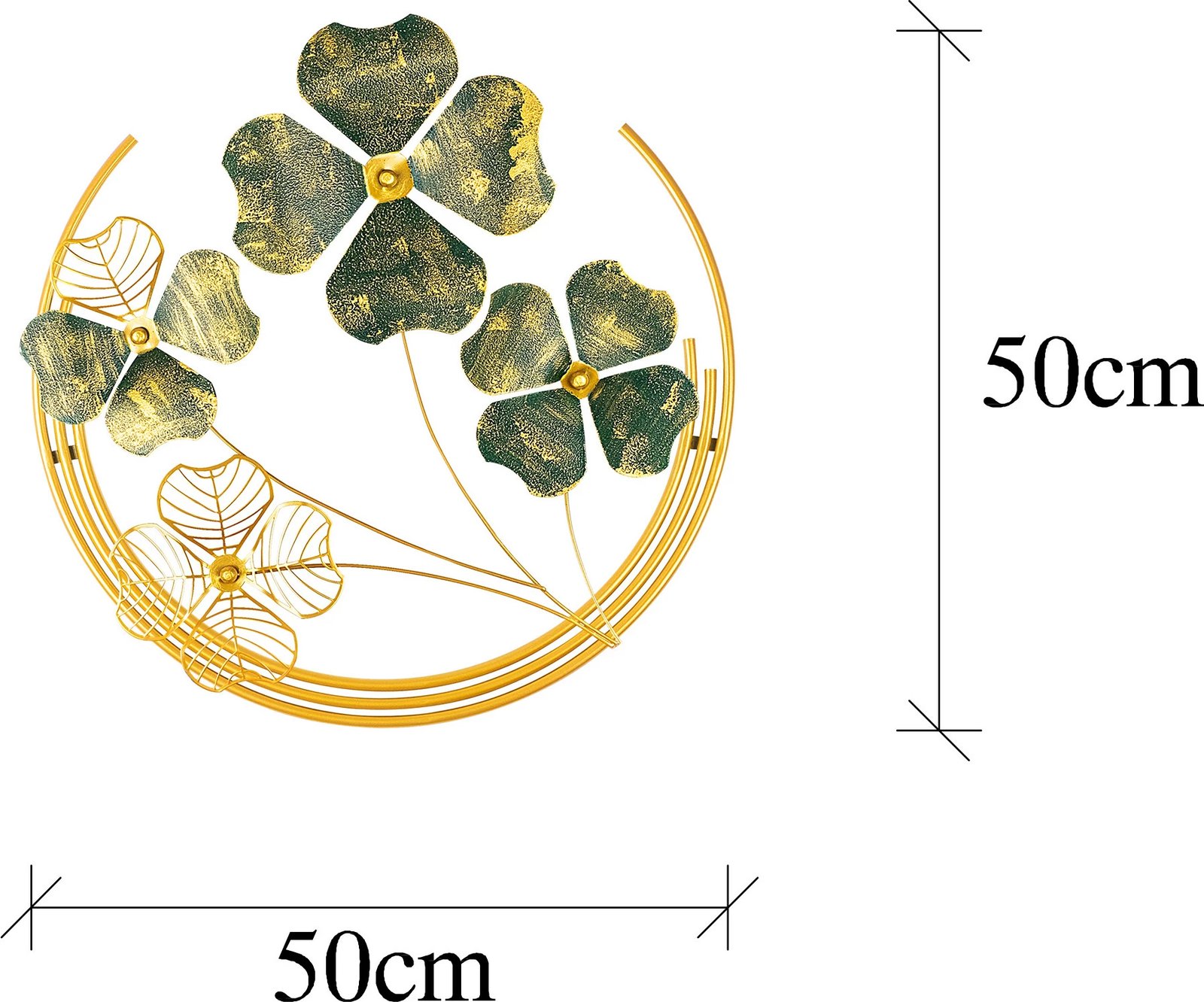 Aksesor dekorativ metalik për mur, Wallity, Shihezi, ngjyrë e gjelbër dhe ari, 50x50x5cm