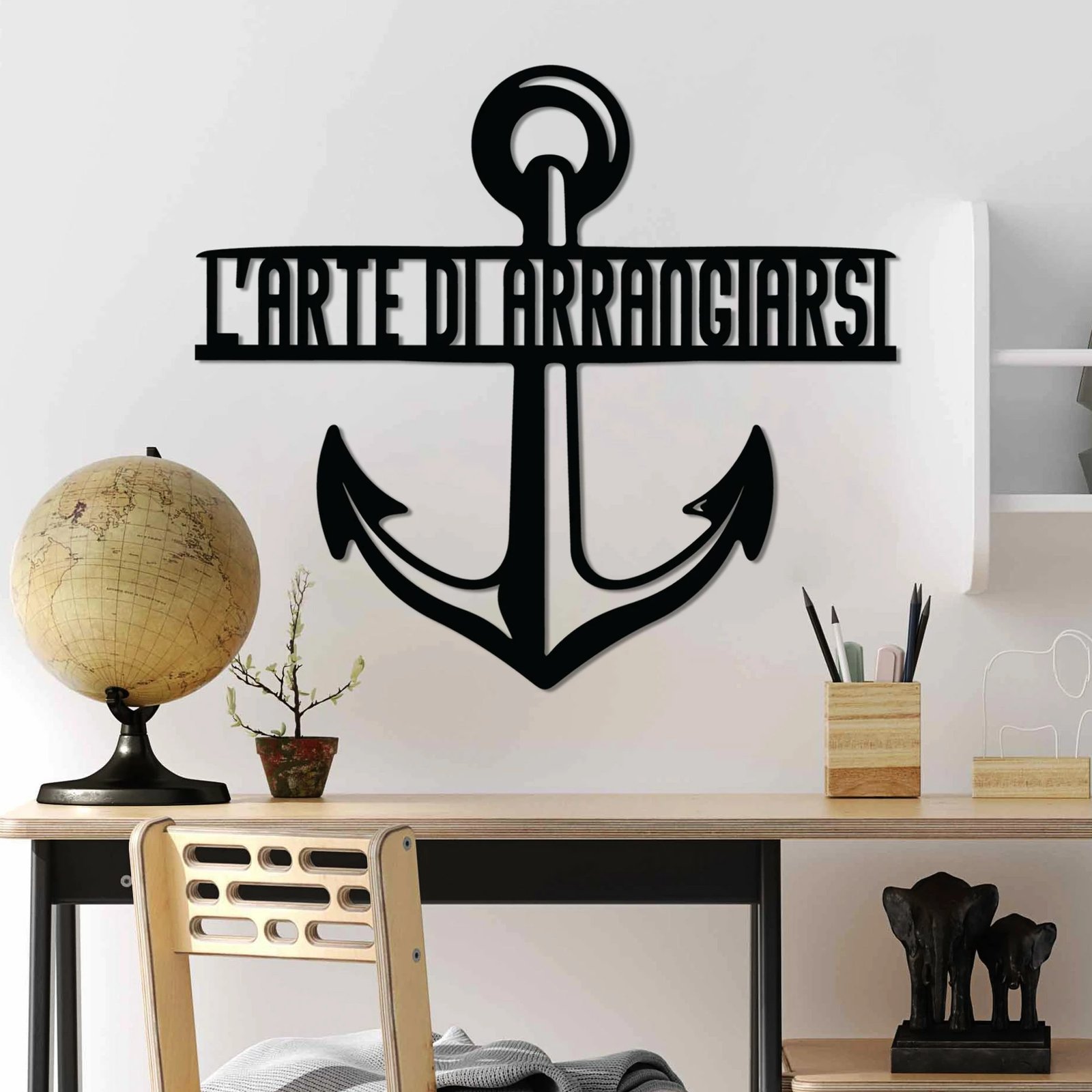 Aksesor dekorativ metalik për mur, Wallity Arrangiarsi 4, ngjyrë e zezë, 56x50cm