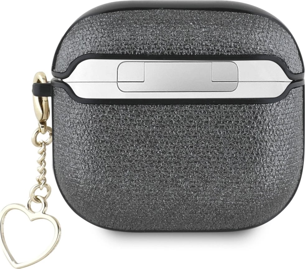 Mbështjellës Guess Metallic Script Charm për AirPods 4, i zi