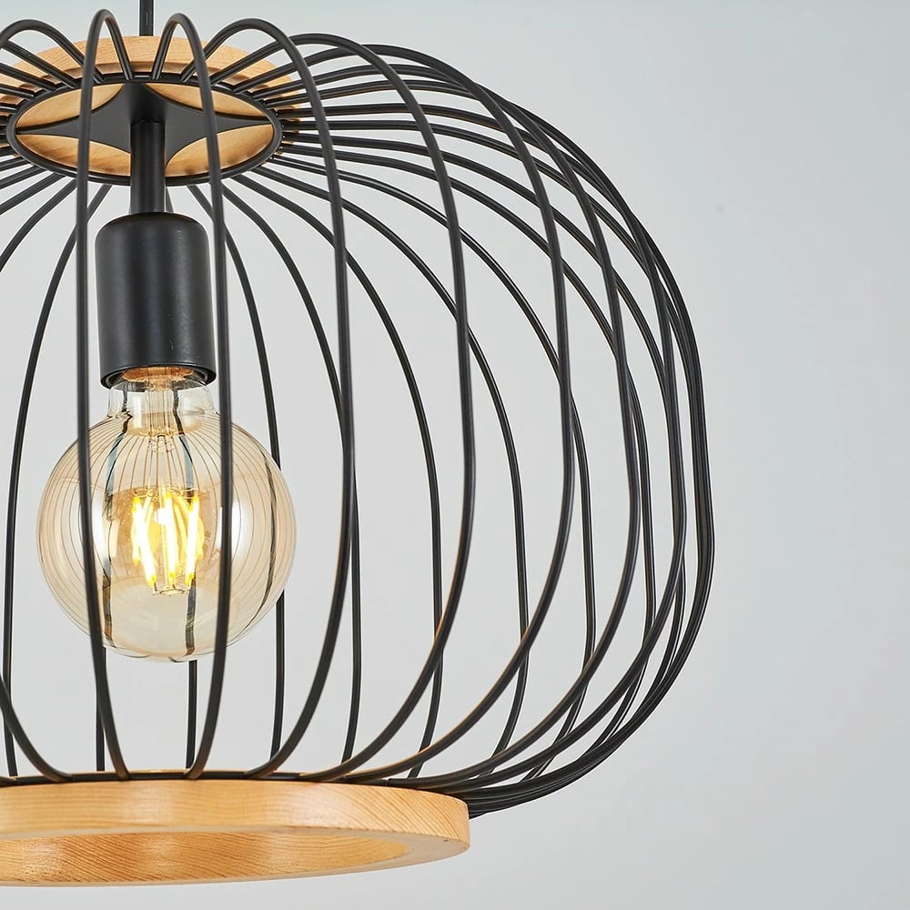 Llambë tavani Opviq, dru dhe metal i zi, L1275