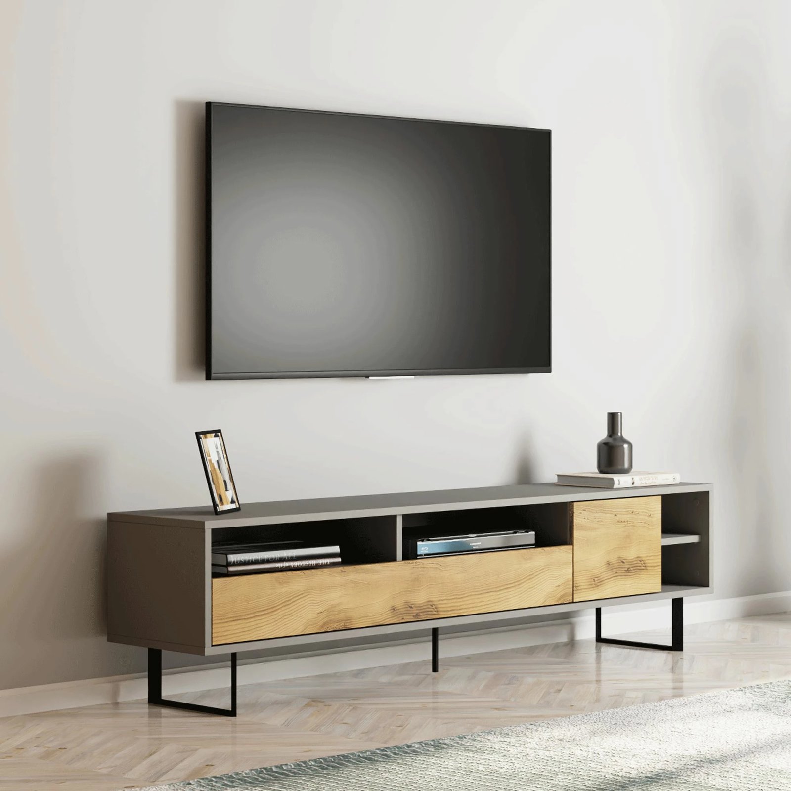 Komodë TV Skye Decor, ngjyrë gri dhe lis, Luga