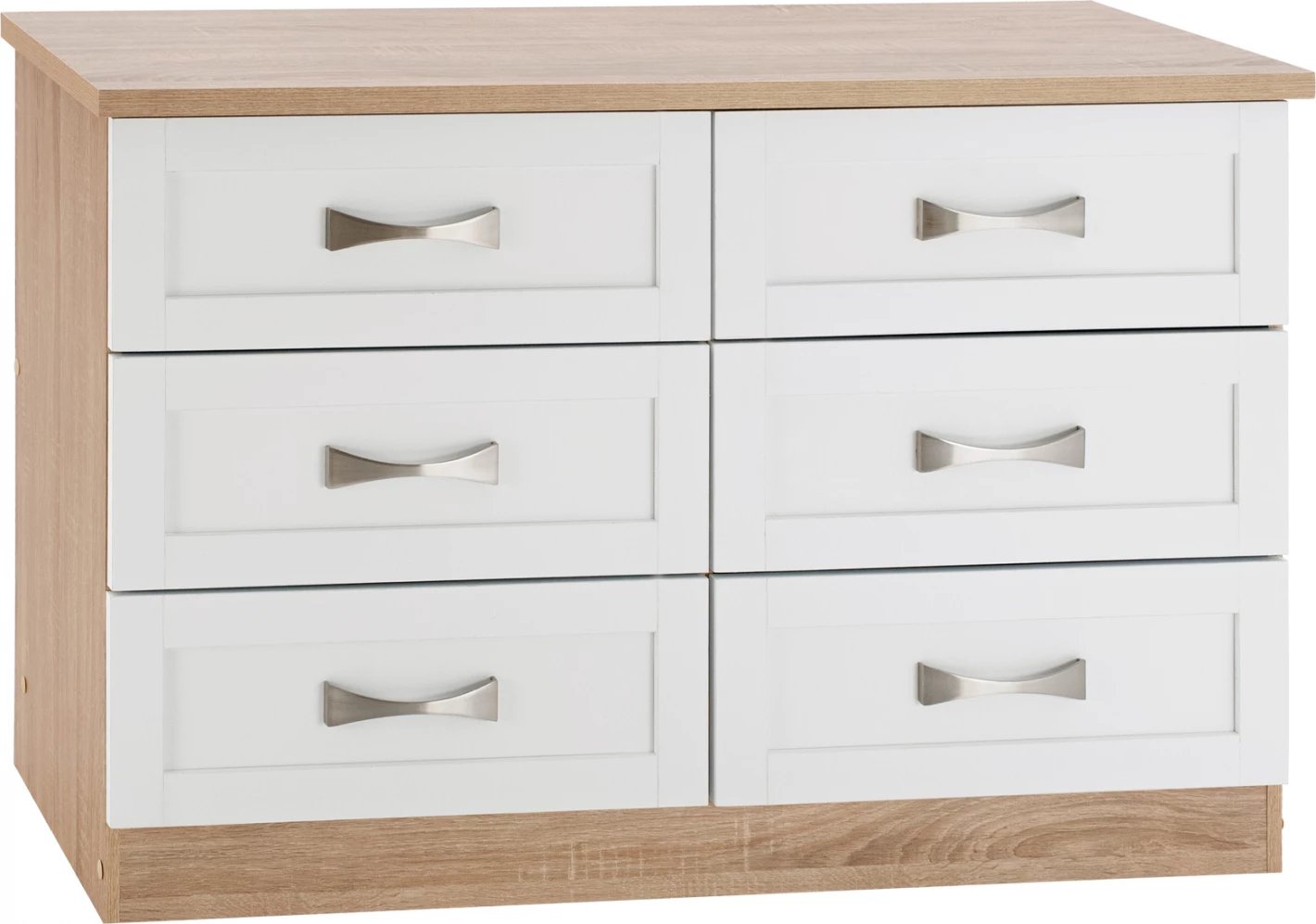 Komodinë dhome gjumi me 6 sirtarë FH317.06, sonama-bardhë, 120x40x76cm
