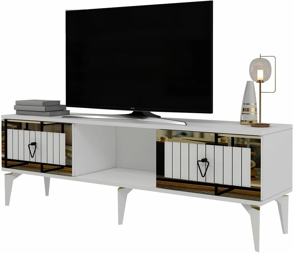 Komodë TV Skye Decor, Linda, e bardhë, e artë