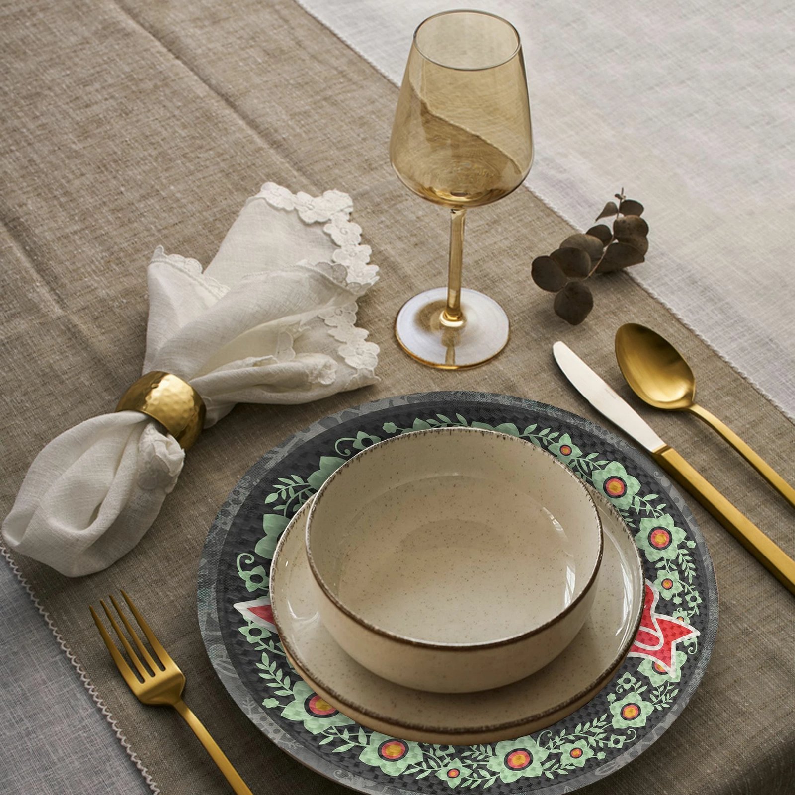 Nënshtrat tavoline, shumëngjyrësh, set prej 4 copash, Hermia Concept, 37cm