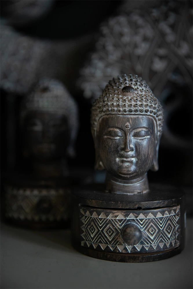 Dekor Buddha BADBA, polirezine, kafe-bardhë, 10x11x15cm