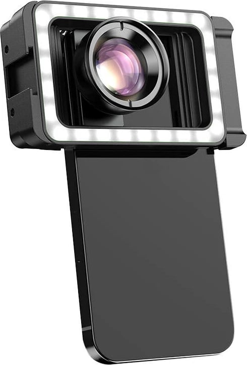 Lente makro për celular APEXEL APL-HB100FL23, 100mm, me LED, e zezë