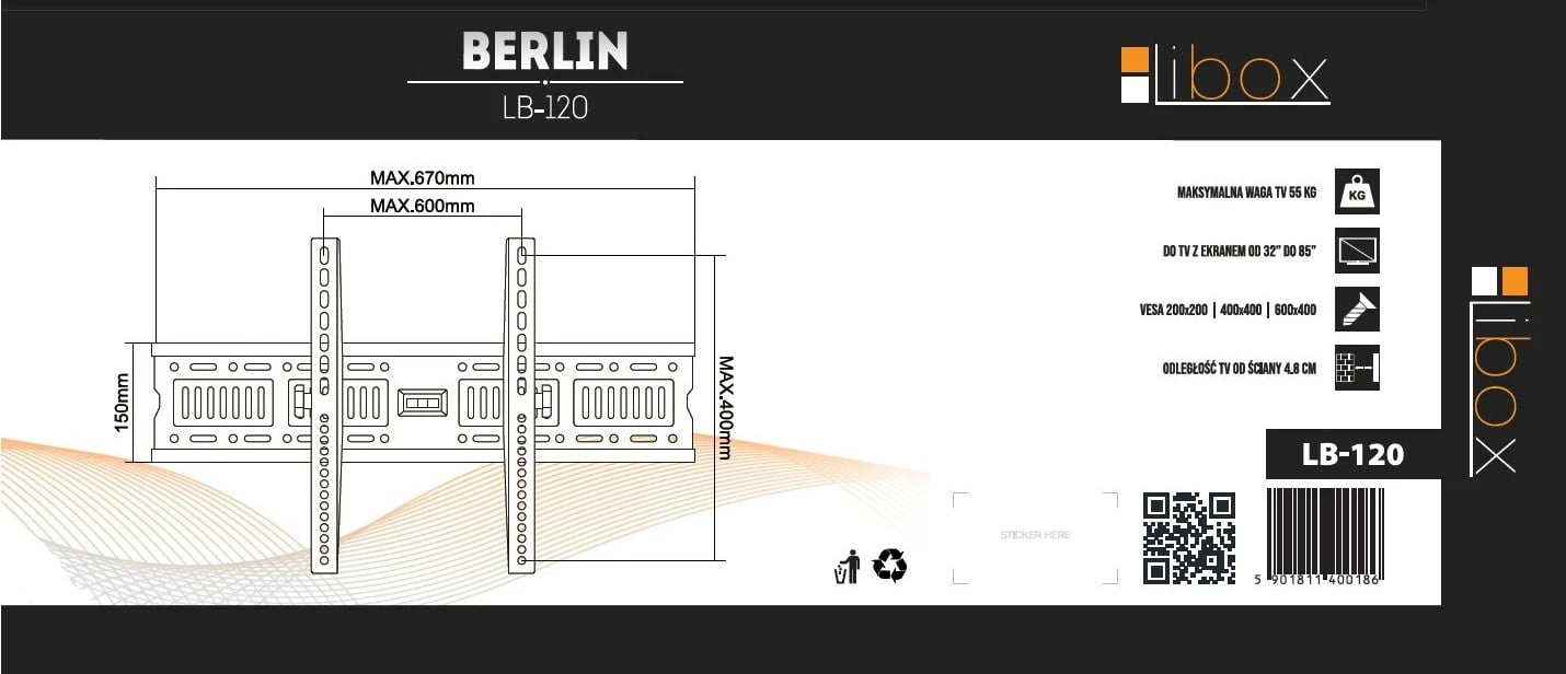 Mbajtëse për televizor Libox LB-120, 32-85", e zezë