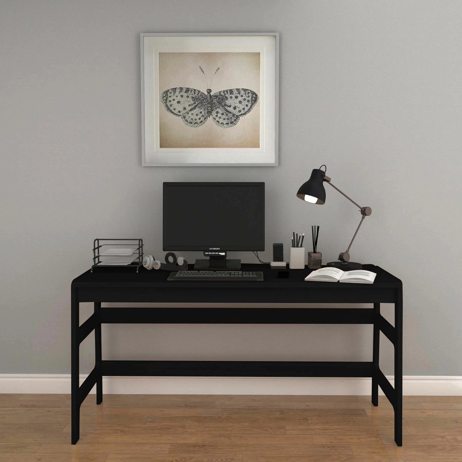 Set tavoline pune me raft librash, ngjyrë e zezë, Skye Decor, CPT4804-150