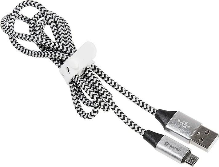Kabllo USB 2.0 Tracer TRAKBK46928, 1m, për karikim dhe transferim të dhënash, zi-argjendtë