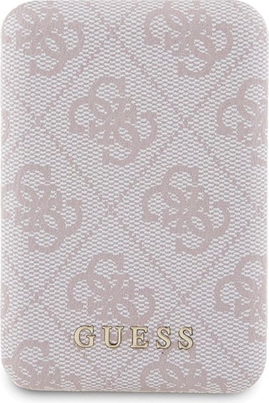 Mbështjellës Guess 4G Metal Logo me powerbank MagSafe 5000mAh për iPhone 15, Rozë, Set